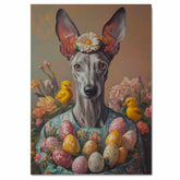 Greyhound in Easter Costume, Spring Home Decor for Dog Lovers on Canvas Wrap, Framed Print, or Rolled Artwork