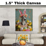 Greyhound in Easter Attire, Cute Pet Portrait for Spring Home Decor, Holiday Gifts for Dog Lovers, Dog Wall Art on Canvas Wrap, Framed Print, or Rolled Artwork