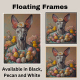 Greyhound in Easter Costume, Spring Home Decor for Dog Lovers on Canvas Wrap, Framed Print, or Rolled Artwork
