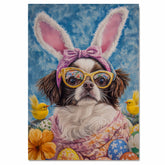 Japanese Chin Dog in Easter Outfit, Cute Spring Art for Dog Lovers, Holiday Gift for Japanese Chin Owners, Dog Wall Art on Canvas Wrap, Framed Print, or Rolled Artwork for Living Room or Bedroom