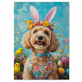 Labradoodle in Easter Costume, Adorable Spring Art for Dog Lovers, Easter Holiday Gift for Labradoodle Owners, Dog Wall Art on Canvas Wrap, Framed Print, or Rolled Artwork for Bedroom or Living Room