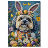 Lhasa Apso Dog in Easter Costume, Adorable Spring Art for Dog Lovers, Holiday Gift for Lhasa Apso Owners, Dog Wall Art on Canvas Wrap, Framed Print, or Rolled Artwork for Living Room or Bedroom