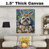 Lhasa Apso Dog in Easter Costume, Adorable Spring Art for Dog Lovers, Holiday Gift for Lhasa Apso Owners, Dog Wall Art on Canvas Wrap, Framed Print, or Rolled Artwork for Living Room or Bedroom