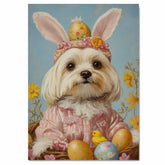 Maltese Dog in Easter Outfit, Cute Spring Art for Dog Lovers, Perfect Gift for Maltese Owners, Dog Wall Art on Canvas Wrap, Framed Print, or Rolled Artwork for Living Room or Bedroom