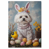 Maltese Dog in Easter Costume, Adorable Spring Art for Dog Lovers, Easter Holiday Gift for Maltese Owners, Dog Wall Art on Canvas Wrap, Framed Print, or Rolled Artwork for Living Room or Bedroom