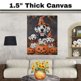 Dalmatian Dog Halloween Canvas Wall Art with Pumpkins and Witch Hats Rustic Fall Farmhouse Decor for Dog Lovers on Ready to Hang 1.5" Thick Canvas Wrap, Floating Framed Canvas, Flat Rolled Canvas