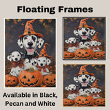 Dalmatian Dog Halloween Canvas Wall Art with Pumpkins and Witch Hats Rustic Fall Farmhouse Decor for Dog Lovers on Ready to Hang 1.5" Thick Canvas Wrap, Floating Framed Canvas, Flat Rolled Canvas