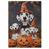 Dalmatian Dog Halloween Canvas Wall Art with Pumpkins and Witch Hats Rustic Fall Farmhouse Decor for Dog Lovers on Ready to Hang 1.5" Thick Canvas Wrap, Floating Framed Canvas, Flat Rolled Canvas