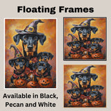 Doberman Pinscher Dog Halloween Canvas Wall Art with Pumpkins Rustic Fall Accent for Cozy Autumn Homes on Ready to Hang 1.5" Thick Canvas Wrap, Floating Framed Canvas, Flat Rolled Canvas