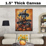Doberman Pinscher Dog Halloween Canvas Wall Art with Pumpkins Rustic Fall Accent for Cozy Autumn Homes on Ready to Hang 1.5" Thick Canvas Wrap, Floating Framed Canvas, Flat Rolled Canvas