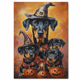Doberman Pinscher Dog Halloween Canvas Wall Art with Pumpkins Rustic Fall Accent for Cozy Autumn Homes on Ready to Hang 1.5" Thick Canvas Wrap, Floating Framed Canvas, Flat Rolled Canvas