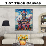 Mother Doberman Pinscher with Three Puppies in Patriotic Outfits and Hats on Ready to Hang 1.5" Thick Canvas Wrap, Floating Framed Canvas, Flat Rolled Canvas