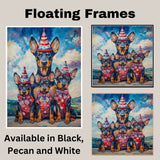 Mother Doberman Pinscher with Three Puppies in Patriotic Outfits and Hats on Ready to Hang 1.5" Thick Canvas Wrap, Floating Framed Canvas, Flat Rolled Canvas
