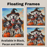 English Setter Dog Halloween Canvas Wall Art with Pumpkins Rustic Fall Accent for Cozy Autumn Homes on Ready to Hang 1.5" Thick Canvas Wrap, Floating Framed Canvas, Flat Rolled Canvas
