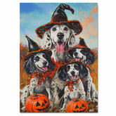 English Setter Dog Halloween Canvas Wall Art with Pumpkins Rustic Fall Accent for Cozy Autumn Homes on Ready to Hang 1.5" Thick Canvas Wrap, Floating Framed Canvas, Flat Rolled Canvas