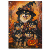Finnish Lapphund Dog Family Halloween Canvas Wall Art with Pumpkins Rustic Fall Accent for Cozy Autumn Homes on Ready to Hang 1.5" Thick Canvas Wrap, Floating Framed Canvas, Flat Rolled Canvas