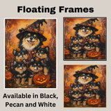 Finnish Lapphund Dog Family Halloween Canvas Wall Art with Pumpkins Rustic Fall Accent for Cozy Autumn Homes on Ready to Hang 1.5" Thick Canvas Wrap, Floating Framed Canvas, Flat Rolled Canvas