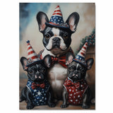 Mother French Bulldog with Three Puppies Wearing Patriotic Hats and Star Spangled Outfits for Independence Day on Ready to Hang 1.5" Thick Canvas Wrap, Floating Framed Canvas, Flat Rolled Canvas