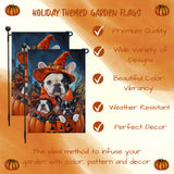 French Bulldog Halloween Pumpkin Yard Flag for Outdoor Holiday Home Decor Witch Hat Pumpkin Lantern Flag Spooky Garden Decor House Banner Porch Lawn Patio Decoration