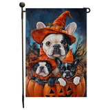 French Bulldog Halloween Pumpkin Yard Flag for Outdoor Holiday Home Decor Witch Hat Pumpkin Lantern Flag Spooky Garden Decor House Banner Porch Lawn Patio Decoration