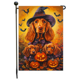Irish Setter Welcome Halloween Garden Flag with Pumpkin Lantern Bats Dog Flag for Home Yard Lawn Outdoor Decorative Gifts for Men Holiday Party Decor
