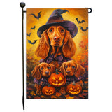 Irish Setter Welcome Halloween Garden Flag with Pumpkin Lantern Bats Dog Flag for Home Yard Lawn Outdoor Decorative Gifts for Men Holiday Party Decor