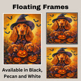 Irish Setter Dog Halloween Canvas Wall Art with Pumpkins and Witch Hats Rustic Fall Farmhouse Decor on Ready to Hang 1.5" Thick Canvas Wrap, Floating Framed Canvas, Flat Rolled Canvas
