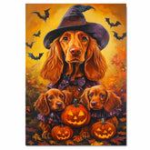 Irish Setter Dog Halloween Canvas Wall Art with Pumpkins and Witch Hats Rustic Fall Farmhouse Decor on Ready to Hang 1.5" Thick Canvas Wrap, Floating Framed Canvas, Flat Rolled Canvas