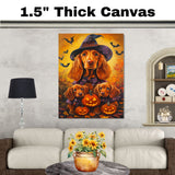 Irish Setter Dog Halloween Canvas Wall Art with Pumpkins and Witch Hats Rustic Fall Farmhouse Decor on Ready to Hang 1.5" Thick Canvas Wrap, Floating Framed Canvas, Flat Rolled Canvas