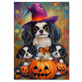 Japanese Chin Dog Halloween Canvas Wall Art with Pumpkins and Witch Hats Rustic Fall Farmhouse Decor on Ready to Hang 1.5" Thick Canvas Wrap, Floating Framed Canvas, Flat Rolled Canvas