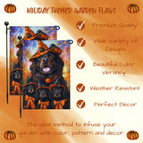Newfoundland Dog Witch Hat Pumpkins Garden Flag Festive Decorations for Seasonal Yard Flag for Autumn Holiday Jack-O-Lantern Banner for Halloween