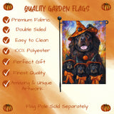 Newfoundland Dog Witch Hat Pumpkins Garden Flag Festive Decorations for Seasonal Yard Flag for Autumn Holiday Jack-O-Lantern Banner for Halloween