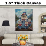 Persian Cat Family Dressed in Patriotic Outfits by a Lake with Mountains in the Background for Independence Day on Ready to Hang 1.5" Thick Canvas Wrap, Floating Framed Canvas, Flat Rolled Canvas