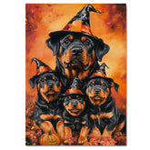 Halloween Rottweiler Dog Wall Art Rustic Canvas with Pumpkins Witch Hat and Fall Leaves Autumn Farmhouse Pet Decor for Home and Dog Lovers on Ready to Hang 1.5" Thick Canvas Wrap, Floating Framed Canvas, Flat Rolled Canvas