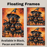 Halloween Rottweiler Dog Wall Art Rustic Canvas with Pumpkins Witch Hat and Fall Leaves Autumn Farmhouse Pet Decor for Home and Dog Lovers on Ready to Hang 1.5" Thick Canvas Wrap, Floating Framed Canvas, Flat Rolled Canvas