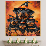 Halloween Rottweiler Dog Wall Art Rustic Canvas with Pumpkins Witch Hat and Fall Leaves Autumn Farmhouse Pet Decor for Home and Dog Lovers on Ready to Hang 1.5" Thick Canvas Wrap, Floating Framed Canvas, Flat Rolled Canvas