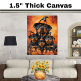 Halloween Rottweiler Dog Wall Art Rustic Canvas with Pumpkins Witch Hat and Fall Leaves Autumn Farmhouse Pet Decor for Home and Dog Lovers on Ready to Hang 1.5" Thick Canvas Wrap, Floating Framed Canvas, Flat Rolled Canvas