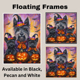 Rustic Halloween Scottish Terrier Dog Wall Art Canvas with Pumpkins Bats and Witch Hats Fall Farmhouse Pet Decor for Home on Ready to Hang 1.5" Thick Canvas Wrap, Floating Framed Canvas, Flat Rolled Canvas
