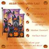 Scottish Terrier Witch Hat Garden Flag for Halloween Bats Holiday Decorative Yard Flag for Fall Pumpkin Autumn Outside House Pet Lover Yard Holiday Garden Decor