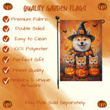 Shiba Inu with Fall Autumn Witch Hat Decorative Banner with Puppy Outdoor Yard Flag Decoration for Halloween Bats Spooky Garden Gifts for Dog Lovers