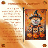 Shiba Inu with Fall Autumn Witch Hat Decorative Banner with Puppy Outdoor Yard Flag Decoration for Halloween Bats Spooky Garden Gifts for Dog Lovers