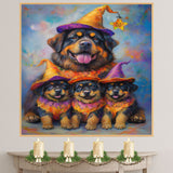 Tibetan Mastiff Dog Halloween Wall Art Rustic Fall Canvas with Pumpkin Witch Hat Autumn Farmhouse Pet Decor for Living Room on Ready to Hang 1.5" Thick Canvas Wrap, Floating Framed Canvas, Flat Rolled Canvas