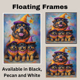 Tibetan Mastiff Dog Halloween Wall Art Rustic Fall Canvas with Pumpkin Witch Hat Autumn Farmhouse Pet Decor for Living Room on Ready to Hang 1.5" Thick Canvas Wrap, Floating Framed Canvas, Flat Rolled Canvas