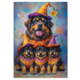 Tibetan Mastiff Dog Halloween Wall Art Rustic Fall Canvas with Pumpkin Witch Hat Autumn Farmhouse Pet Decor for Living Room on Ready to Hang 1.5" Thick Canvas Wrap, Floating Framed Canvas, Flat Rolled Canvas