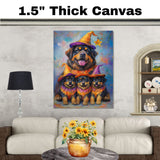 Tibetan Mastiff Dog Halloween Wall Art Rustic Fall Canvas with Pumpkin Witch Hat Autumn Farmhouse Pet Decor for Living Room on Ready to Hang 1.5" Thick Canvas Wrap, Floating Framed Canvas, Flat Rolled Canvas