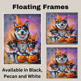 Halloween Akita Dog Wall Art with Pumpkins and Witch Hats Rustic Fall Dog Painting for Autumn Home Decor Pet Lover Gift Spooky Seasonal Wall Artwork on Ready to Hang 1.5" Thick Canvas Wrap, Floating Framed Canvas, Flat Rolled Canvas
