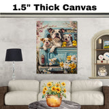 Mother American Bulldog with Puppies in Easter Outfits, Cute Spring Art for Dog Lovers, Perfect Easter Gift for Bulldog Owners, Dog Wall Art on Canvas Wrap, Framed Print, or Rolled Artwork for Living Room or Bedroom