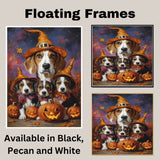 Halloween American Foxhound Dog Family Wall Art with Pumpkins and Witch Hats Fall Rustic Farmhouse Decor for Dog Lovers on Ready to Hang 1.5" Thick Canvas Wrap, Floating Framed Canvas, Flat Rolled Canvas