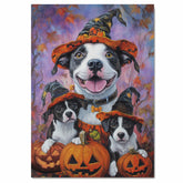 American Staffordshire Dog Halloween Canvas Wall Art with Pumpkins Fall Rustic Decor for Pet Lovers on Ready to Hang 1.5" Thick Canvas Wrap, Floating Framed Canvas, Flat Rolled Canvas