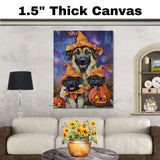 Halloween Anatolian Shepherd Dog Family Wall Art with Pumpkins Fall Farmhouse Decor for Pet Lovers on Ready to Hang 1.5" Thick Canvas Wrap, Floating Framed Canvas, Flat Rolled Canvas